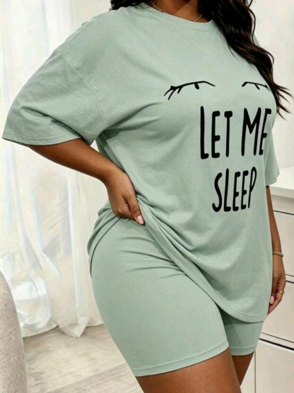 4/$80 New "Let Me Sleep" Mint Green Short Sleeve Sleep Set - Size 5XL (US22)